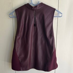 Marc New York Top Burgundy Faux Leather Sleeveless Mock Neck Sexy Bikercore M